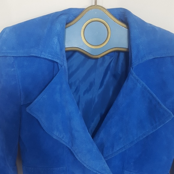 Vintage French Blue leather Suede moto jacket XS - Picture 2 of 4